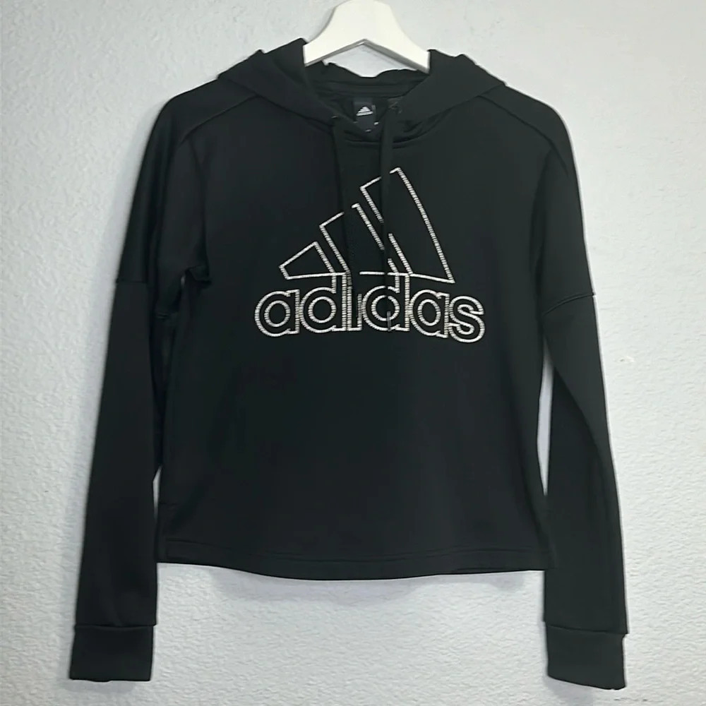 Adidas Climawarm Hoodie Pullover Sweater Black White Womens XS Activewear